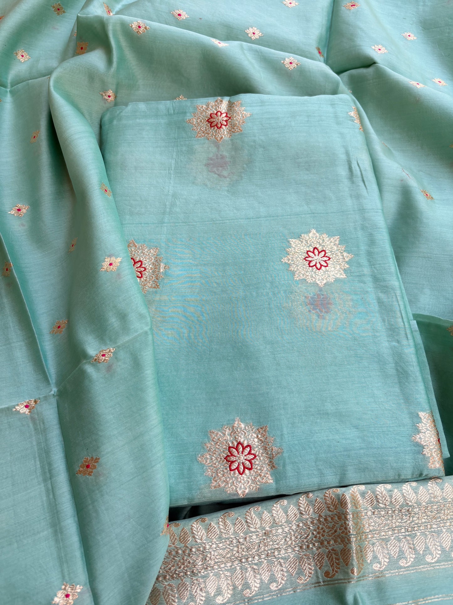 Blue handloom silk kadhwa suit set