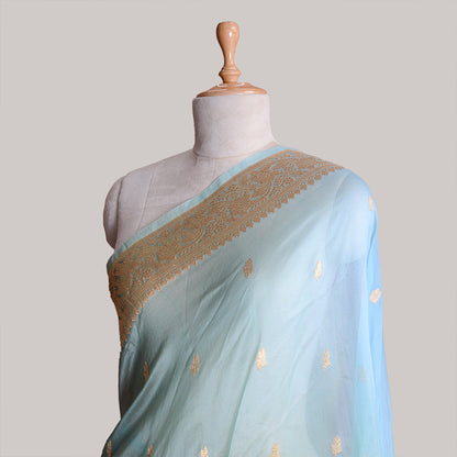 Blue kora silk saree with shaded dye