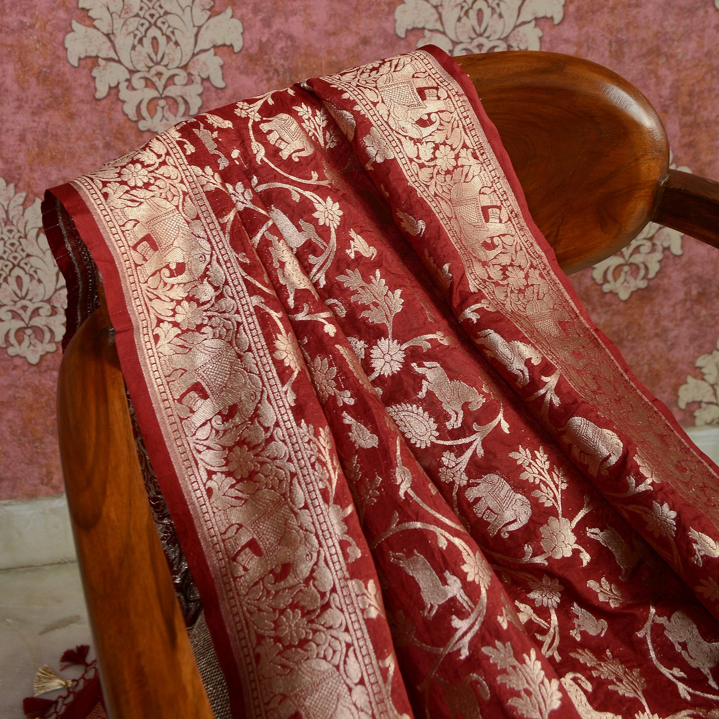 Maroon silk  shikargah dupatta