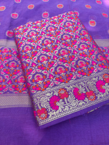 Purple meenadar Chanderi full jaal suit set