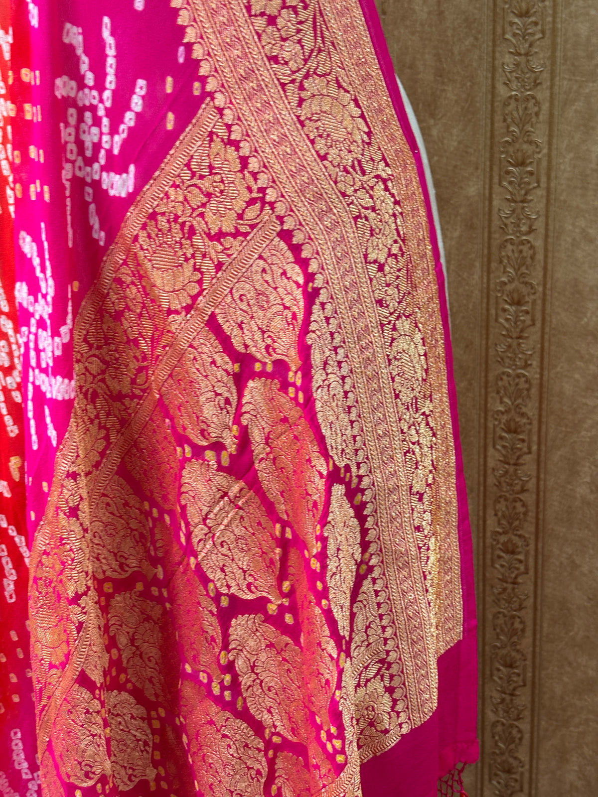 Pink orange Khaddi kadhwa dupatta