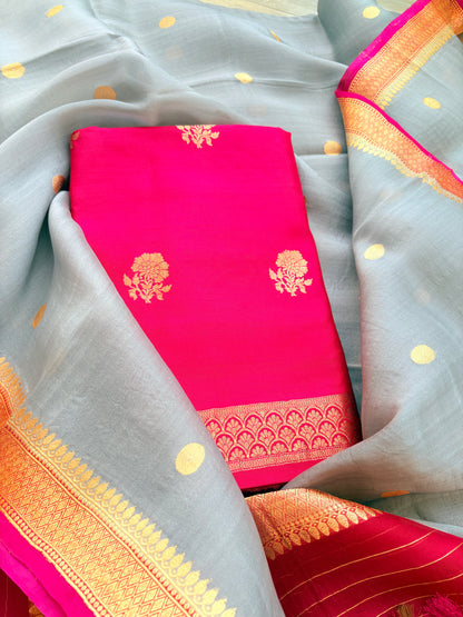 Pink chiniya silk kurta , bottom and kora silk dupatta