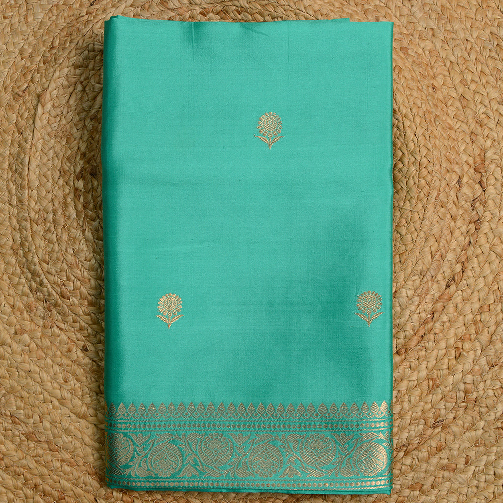 Turq mango silk with kora brocade dupatta