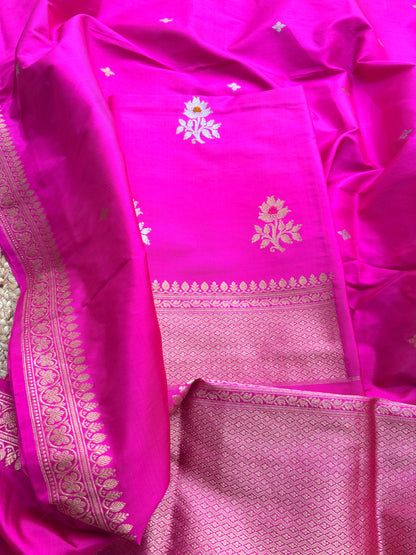 Pink katan by katan silk kadhwa suit set