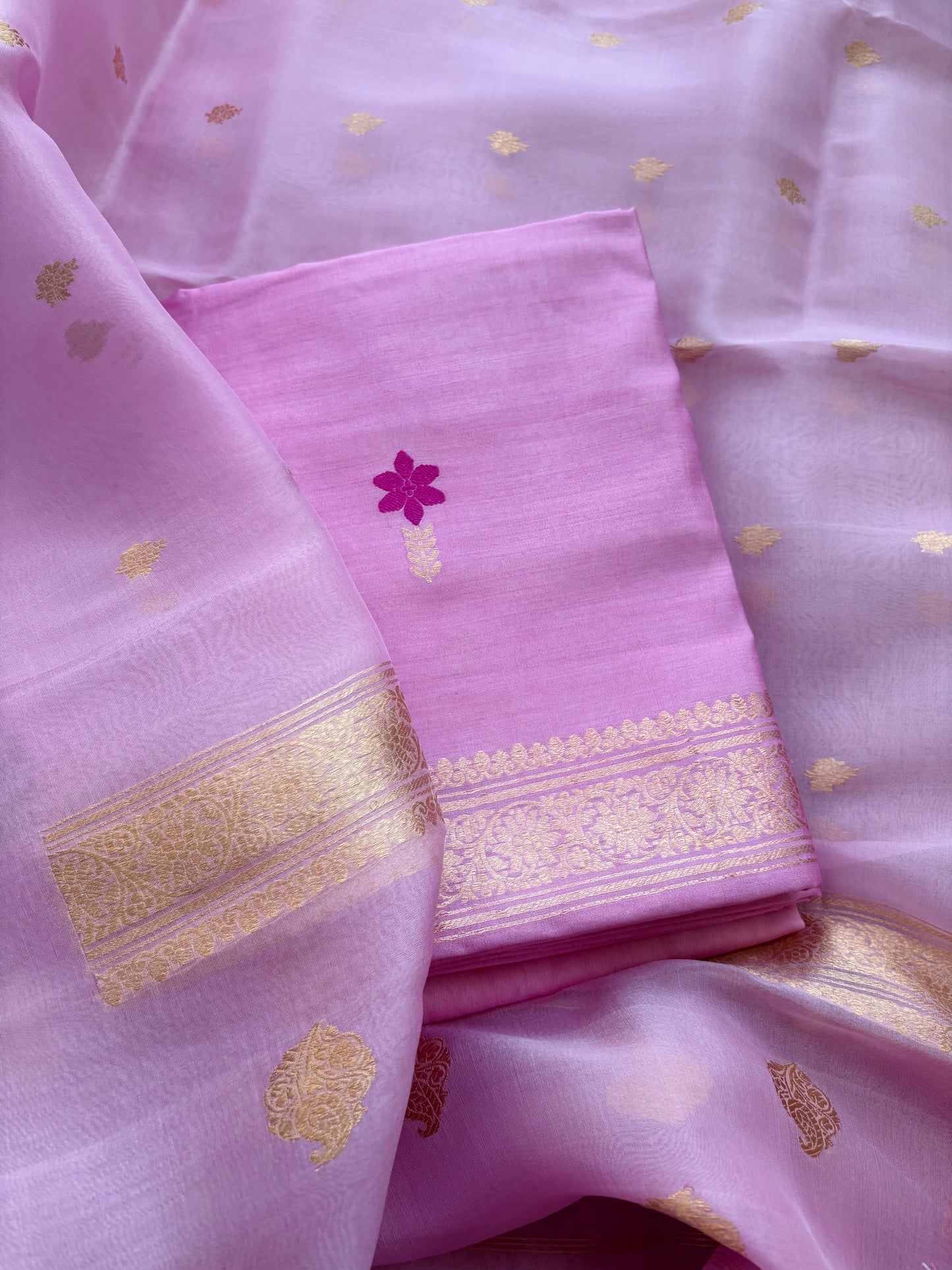 Pink Chiniya kora meenadar suit set