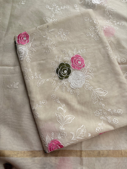White cotton embroidered suit set