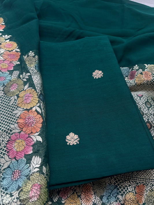 Green Chiniya silk with kadhwa Khaddi georgette dupatta