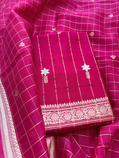Pink Kora silk kadhwa weave suit set