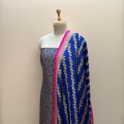 Blue brocade Chiniya silk suit set