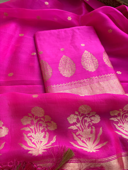 Pink Chiniya silk 3 piece suit set