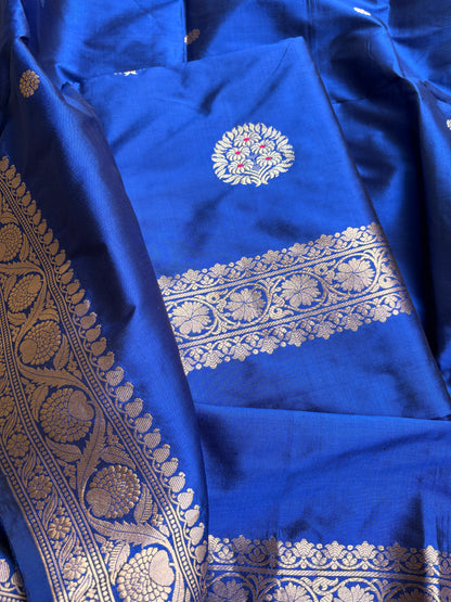 Blue katan by katan silk kadhwa suit set