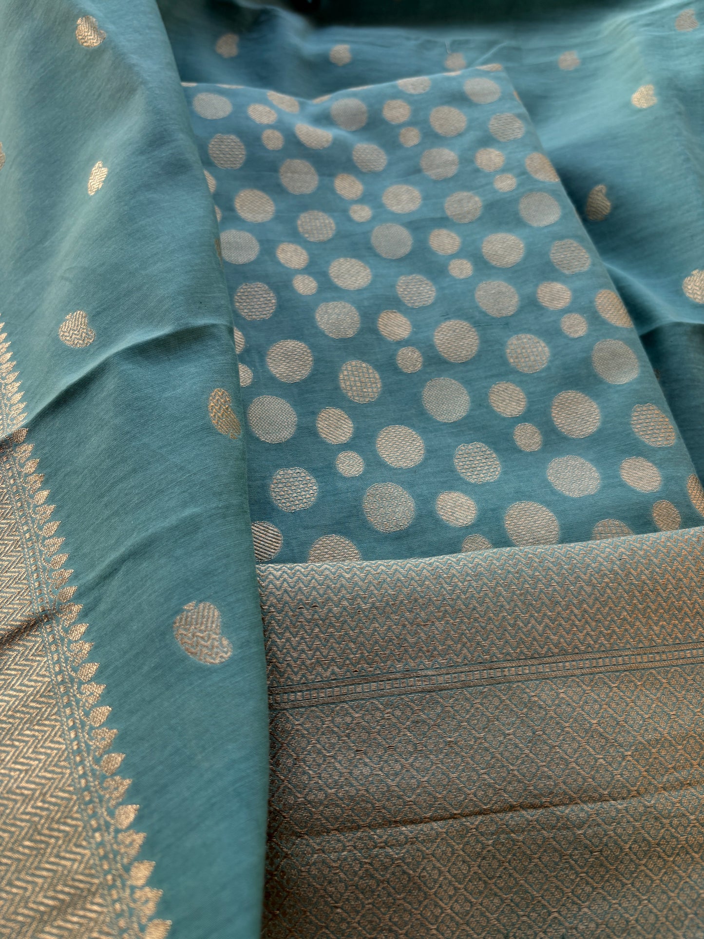 Blue cotton silk suit set