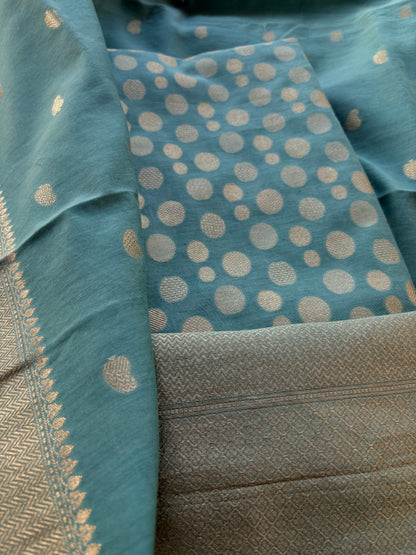 Blue cotton silk suit set