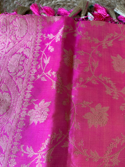 Pink dual tone katan silk dupatta