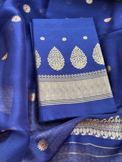 Blue Chiniya silk kurta and kora silk dupatta 3 piece suit set