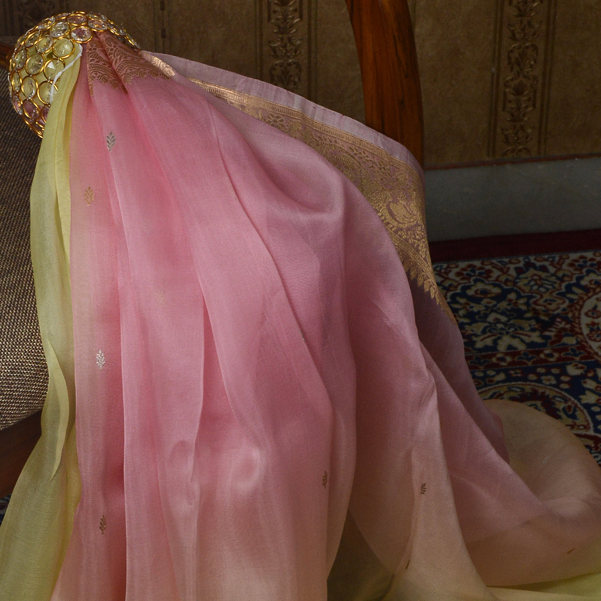 Green pink kora silk saree