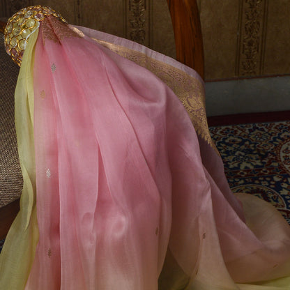 Green pink kora silk saree