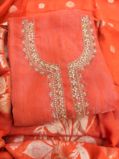 Peach orange tissue silk 3 piece  suit set