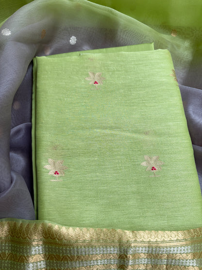 Green linen silk kurta , shaded kora dupatta, plain bottom
