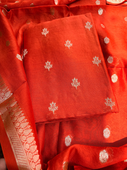 Orange pure Chanderi silk 3 piece suit