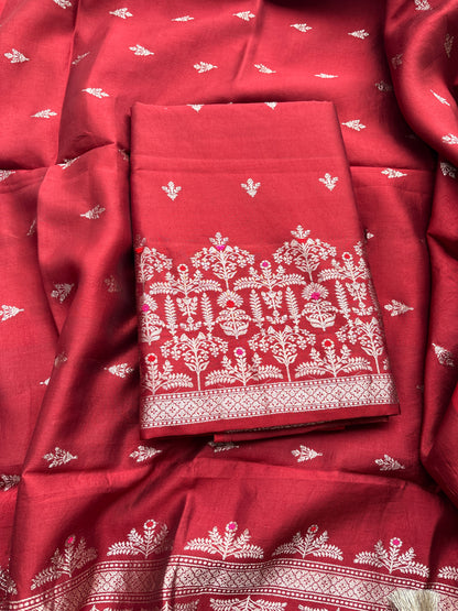 Maroon mango silk kadhwa 3 piece suit set