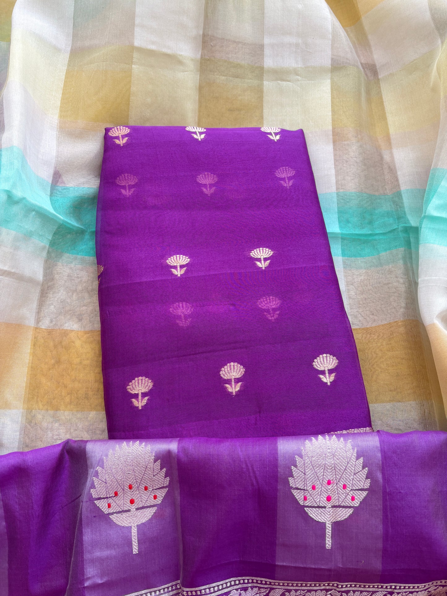 Purple kora kadhwa suit set