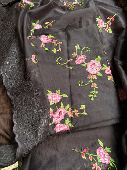 Black organza embroidered suit set