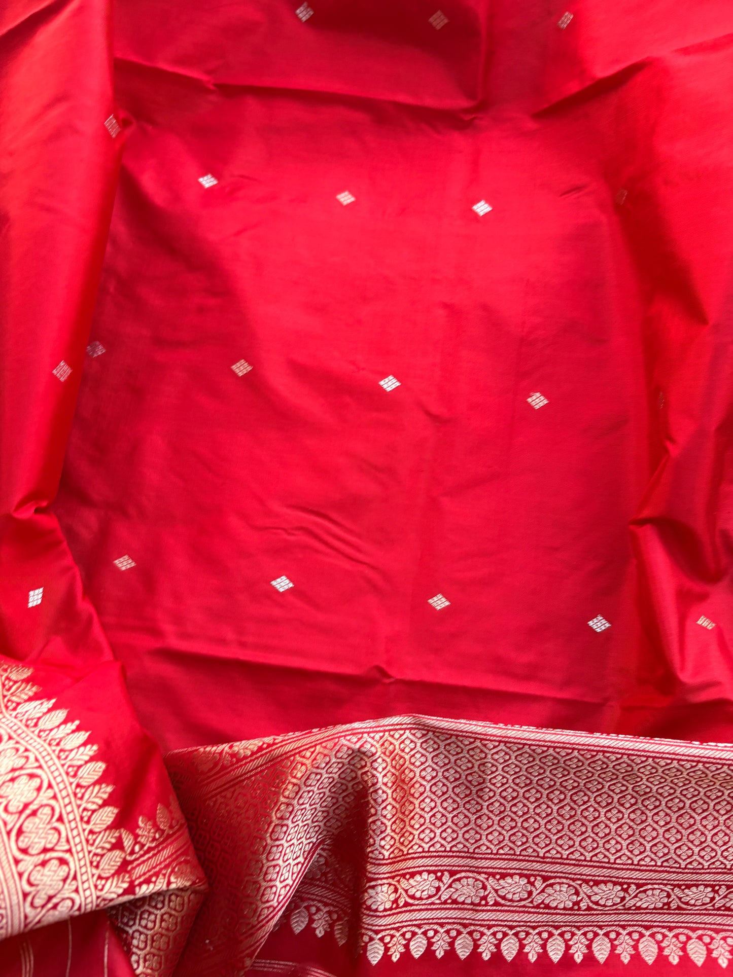 Red katan by katan silk kadhwa suit set