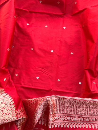 Red katan by katan silk kadhwa suit set