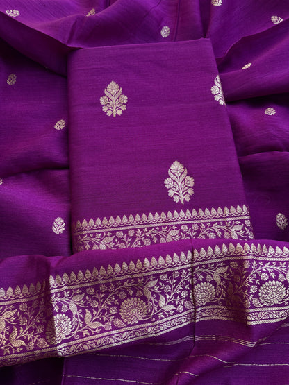 Purple moonga silk kadhwa suit set
