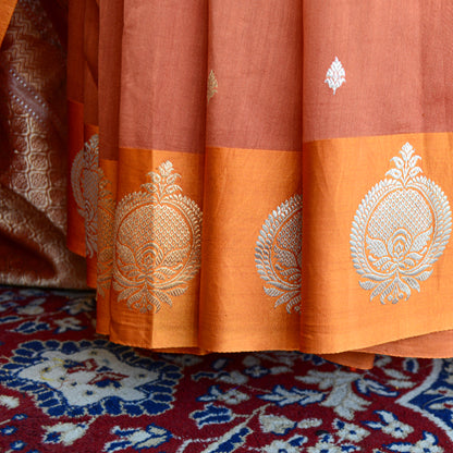 Muted Orange chiniya Silk kadhwa saree
