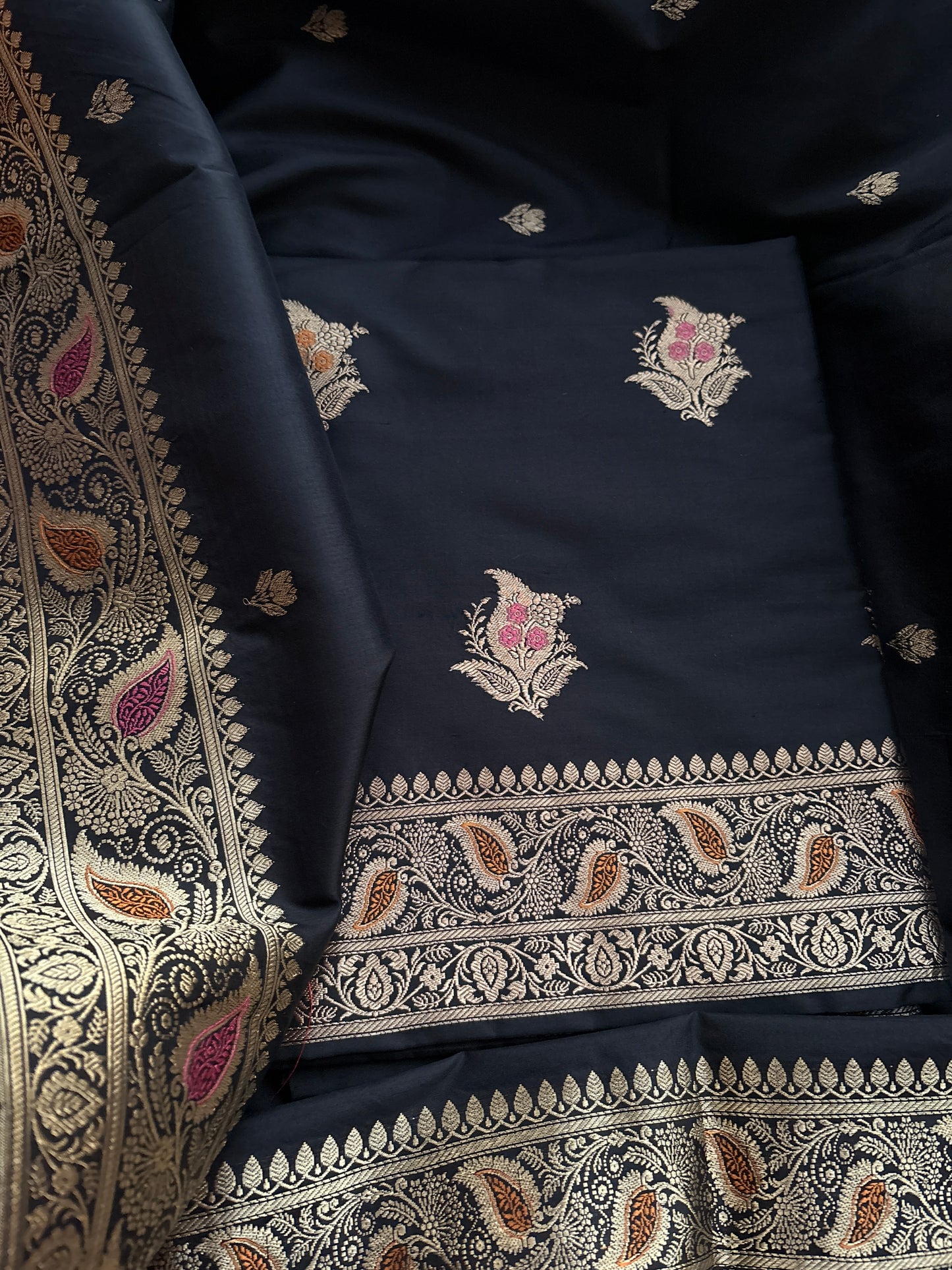 Black katan by katan silk kadhwa meenadar suit set