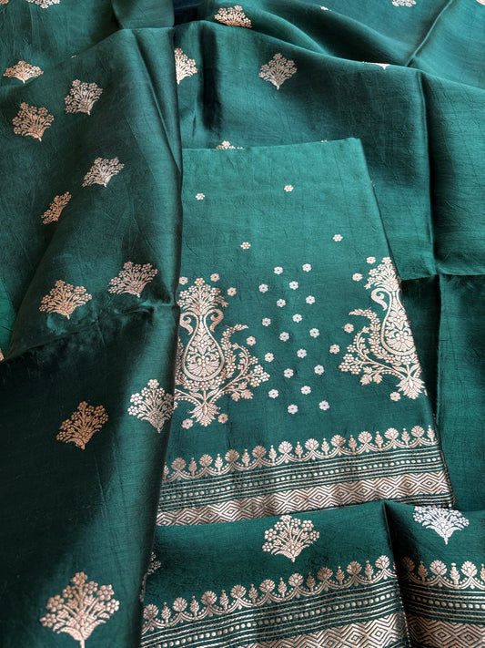 Green Chiniya silk kadhwa 3 piece suit set