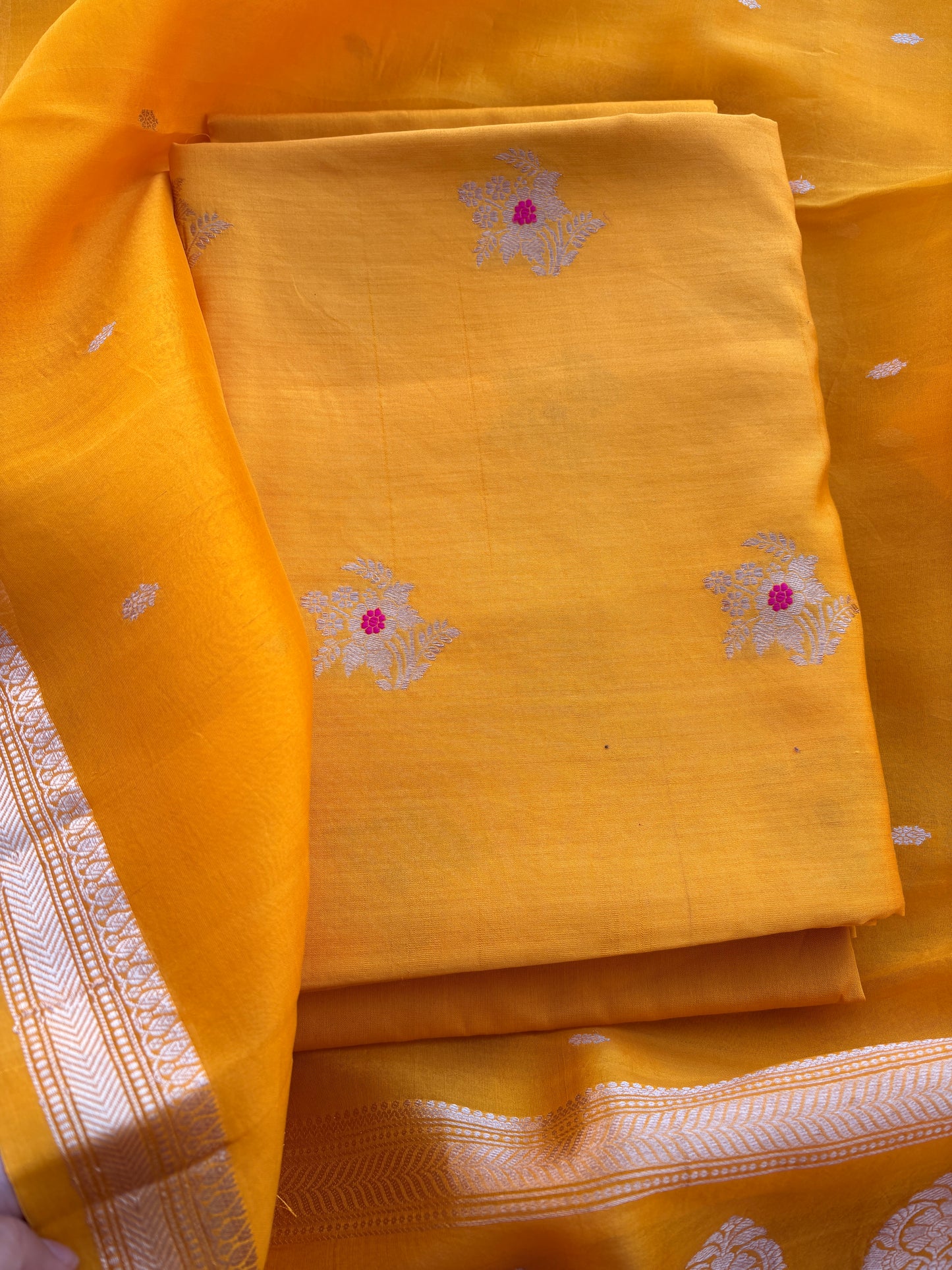 Yellow Chiniya silk meenadar kadhwa suit set