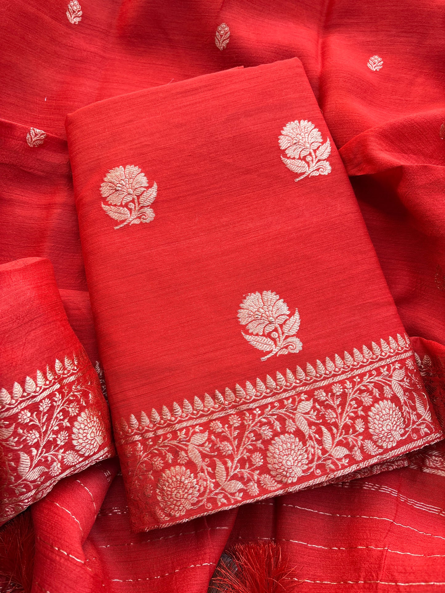 Orange moonga silk kadhwa suit set
