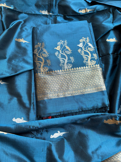 Blue katan by katan kadhwa silk suit set