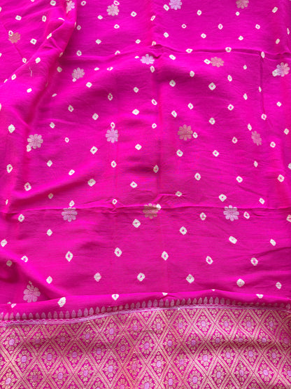 Pink moonga silk kadhwa suit with bandhani dupatta
