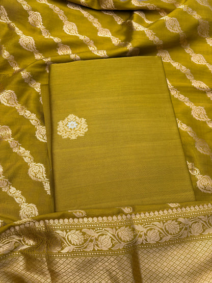 Lime green Chiniya Katan Sona Rupa kadhwa 3 piece suit set