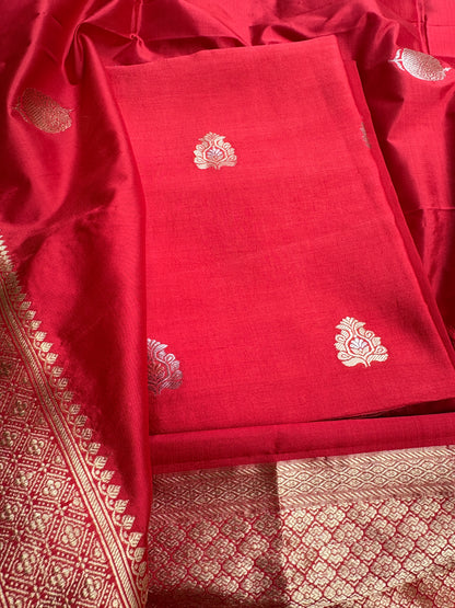 Red Chiniya katan silk suit set