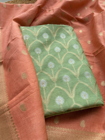 Green kurta with peach dupatta cotton silk suit set
