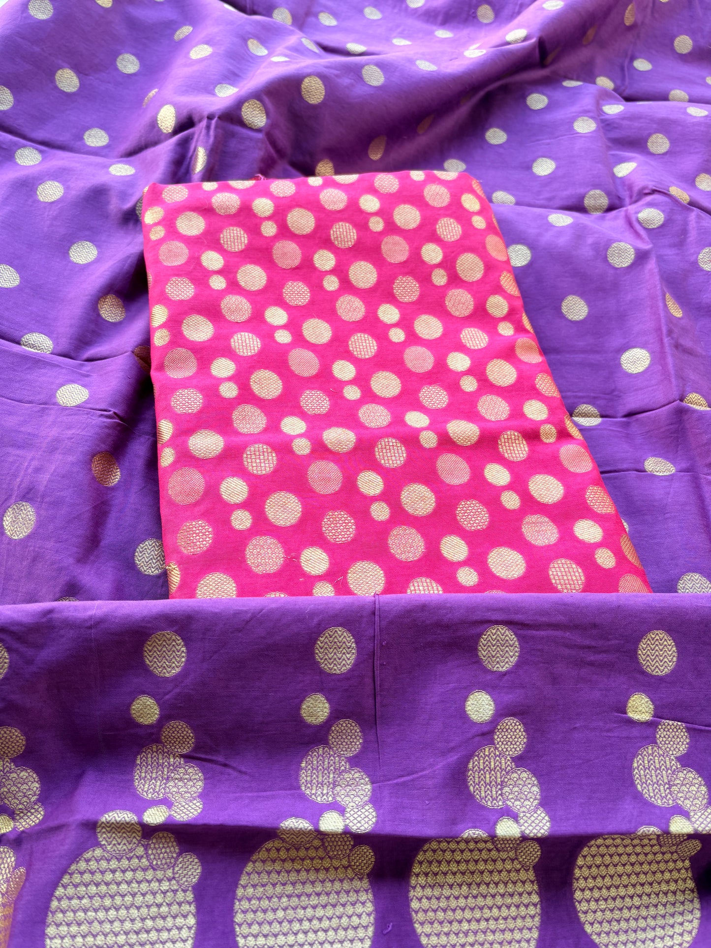 Rani pink kurta with purple dupatta cotton silk suit set