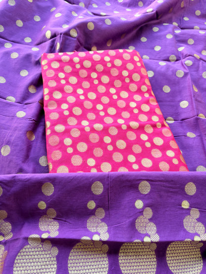 Rani pink kurta with purple dupatta cotton silk suit set