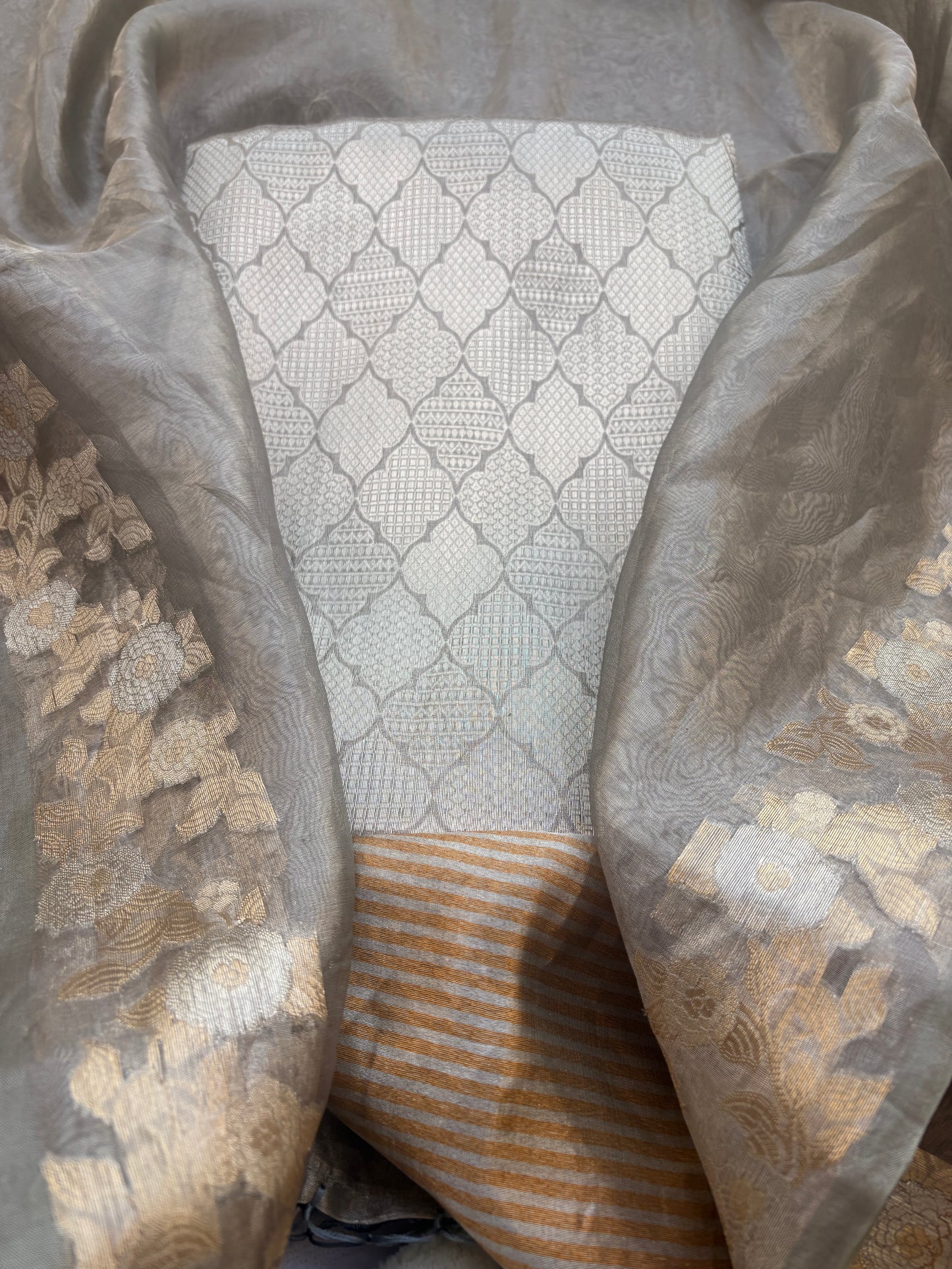 Silver grey tissue brocade suit set