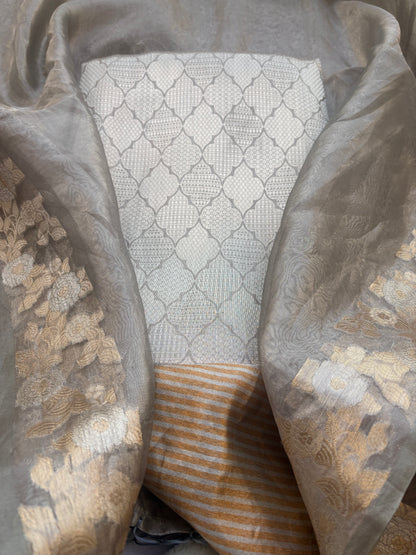 Silver grey tissue brocade suit set