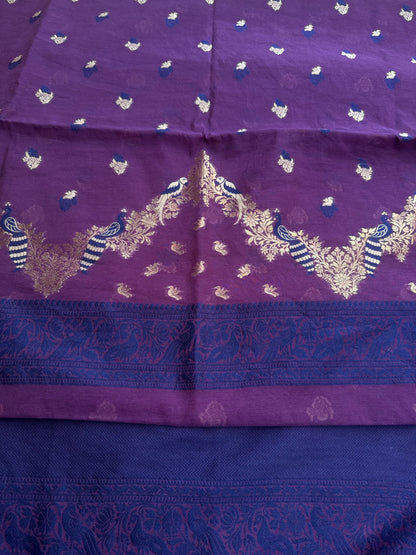 Purple chanderi zari weaving peacock design suit set