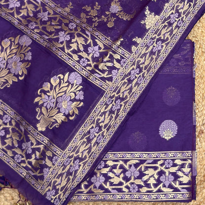 Purple Chanderi paithani suit set