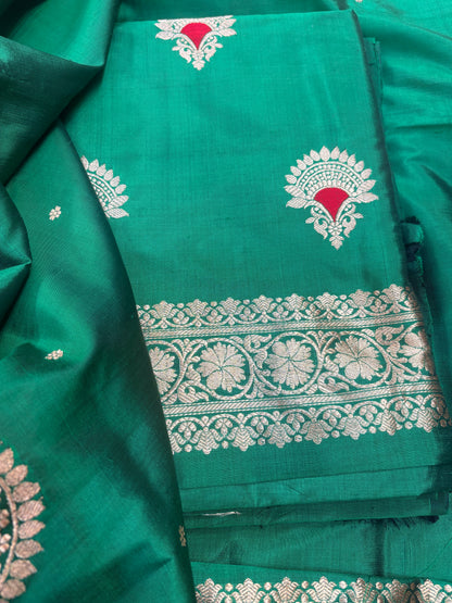 Green Katan by katan silk kadhwa suit set