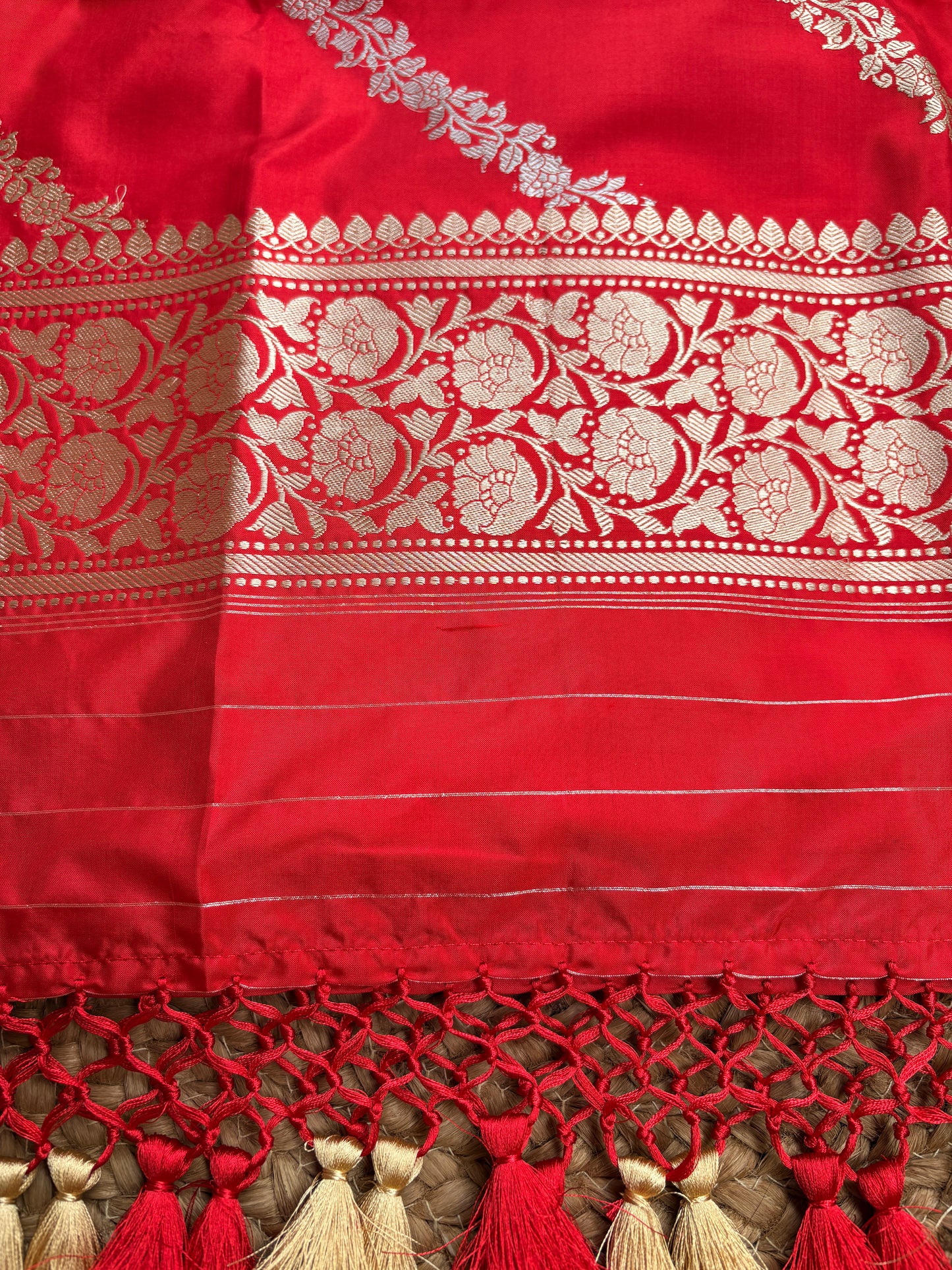 Red katan silk kadhwa dupatta