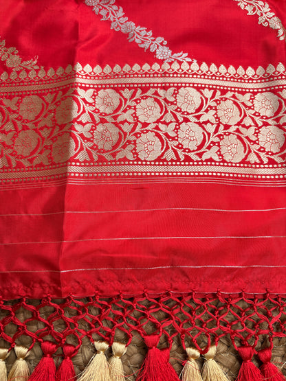 Red katan silk kadhwa dupatta