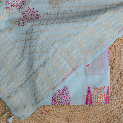 Blue Abstract design Chanderi suit set